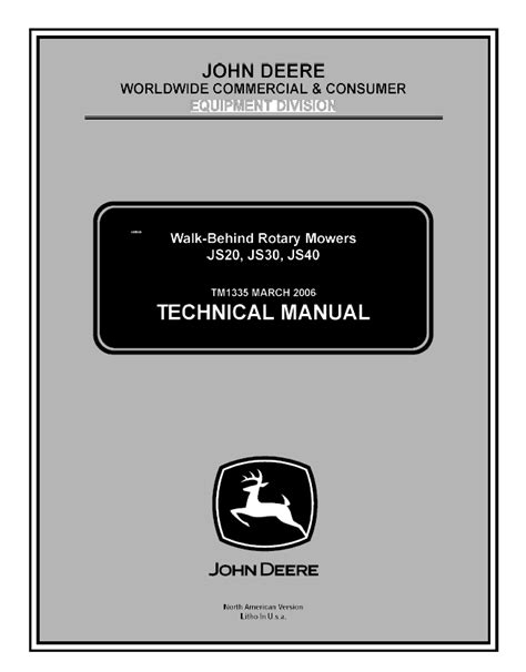 TM1335 (MARCH 2006) This Technical <b>Manual</b> offers all the service and repair information for <b>John</b> <b>Deere</b> JS20, <b>JS30</b>, JS40 Walk-Behind Rotary Mowers. . John deere js30 manual pdf